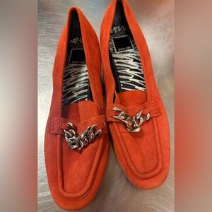 Dolce Vita Orange Suede Loafers with Silver Chain Accent Size 9